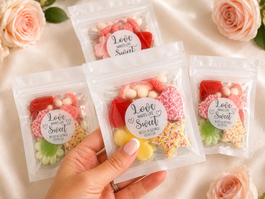 Pre Filled Sweet Wedding Favours, Personalised Wedding Favors, Sweet Bags for Wedding, Love Is Sweet Gifts for Guests, wedding favour gifts