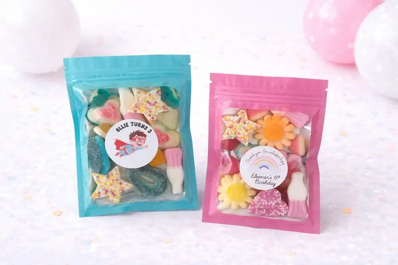 Pre filled Kids Party Sweet Bags Personalised Childrens Birthday Party Kids Party Bag Fillers Custom Sweet Pouches