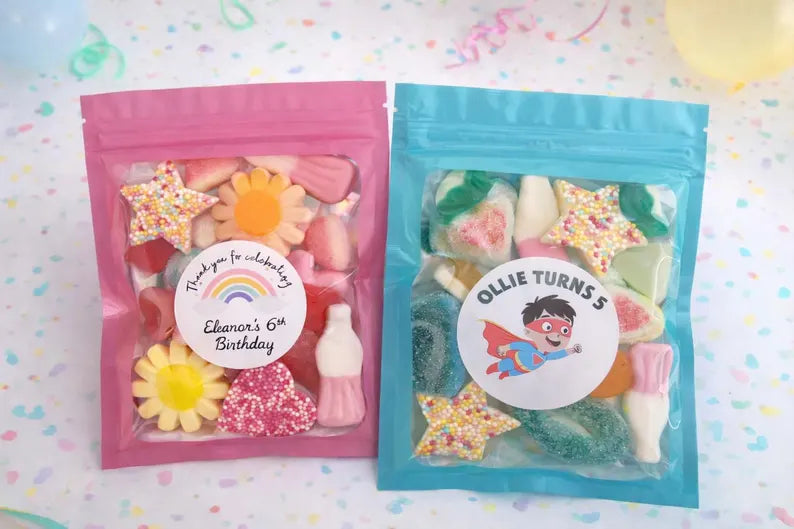 Pre filled Kids Party Sweet Bags Personalised Childrens Birthday Party Kids Party Bag Fillers Custom Sweet Pouches