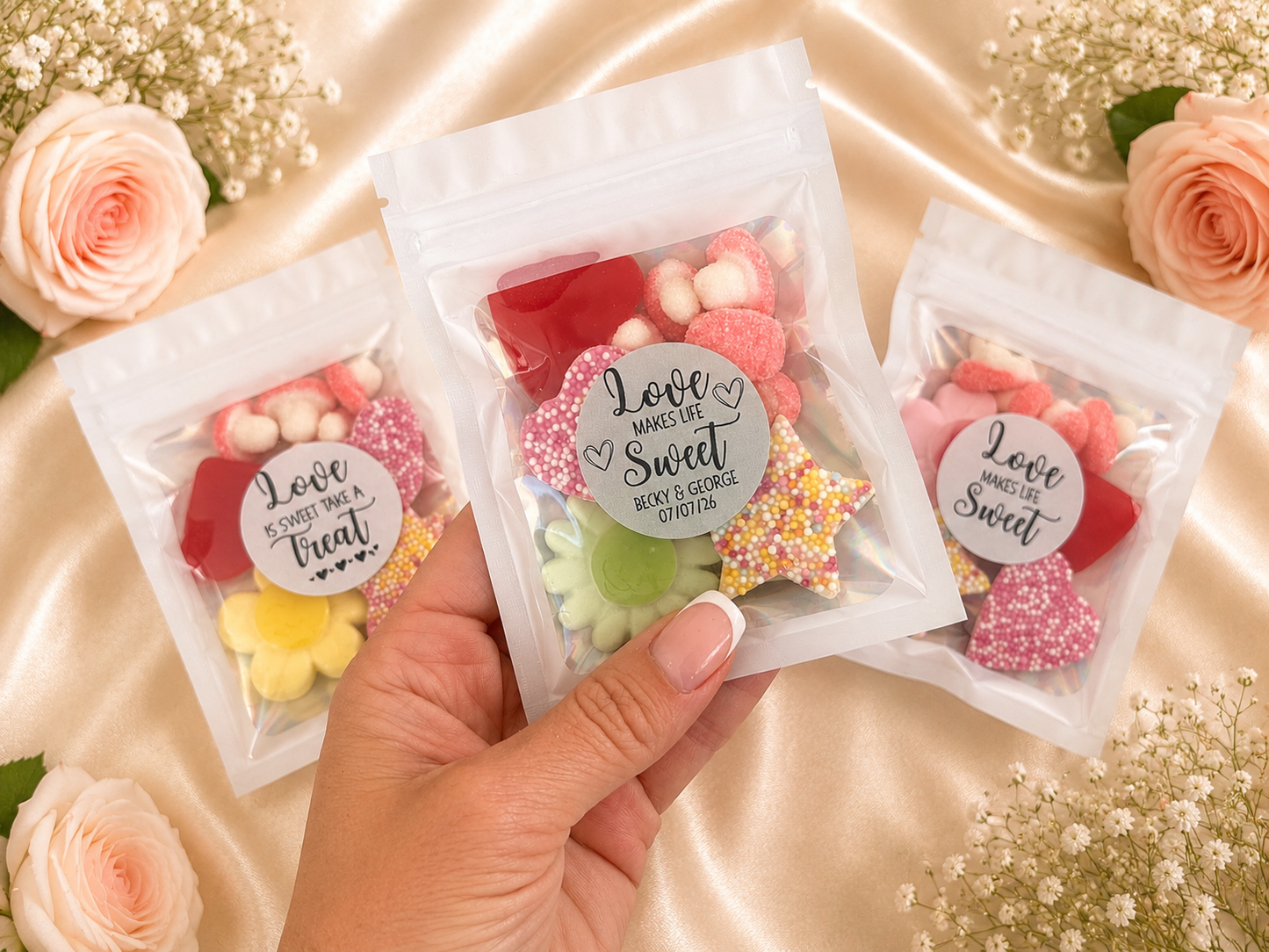 Pre Filled Sweet Wedding Favours, Personalised Wedding Favors, Sweet Bags for Wedding, Love Is Sweet Gifts for Guests, wedding favour gifts