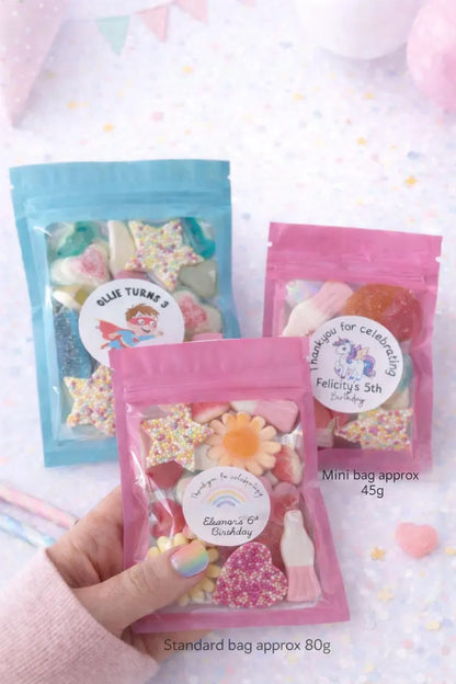 Pre filled Kids Party Sweet Bags Personalised Childrens Birthday Party Kids Party Bag Fillers Custom Sweet Pouches