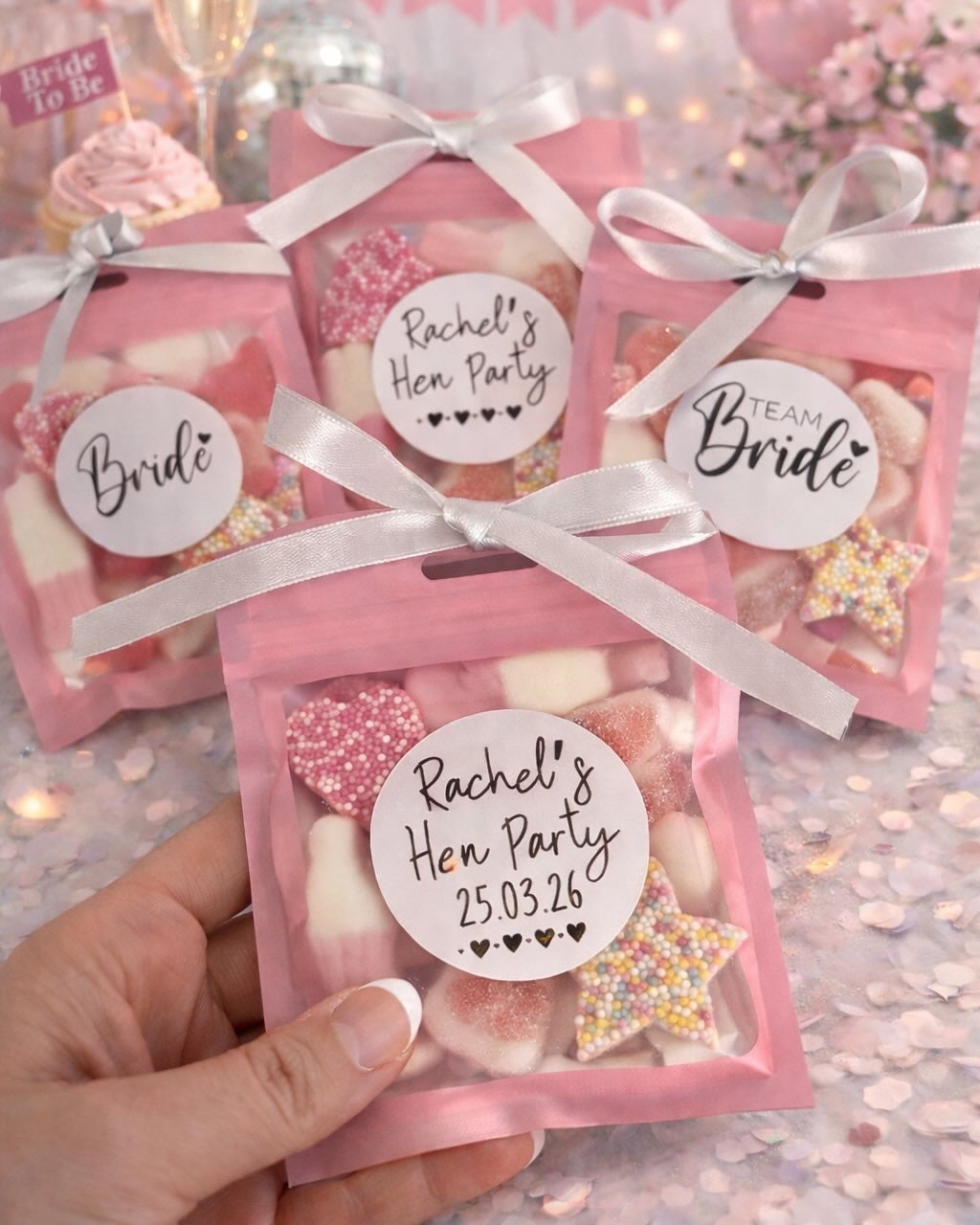 Personalised Hen party Sweets Candy Pouches Hen do Party Favours Treat bags Hen party bag favours , Hen party fillers chocolate party buffet