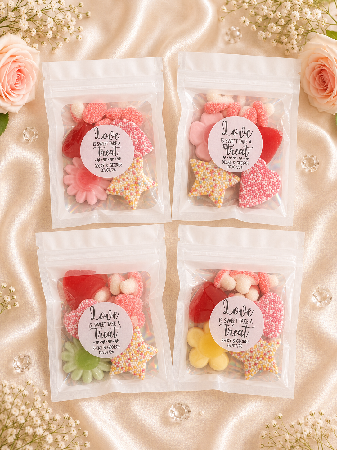 Pre Filled Sweet Wedding Favours, Personalised Wedding Favors, Sweet Bags for Wedding, Love Is Sweet Gifts for Guests, wedding favour gifts