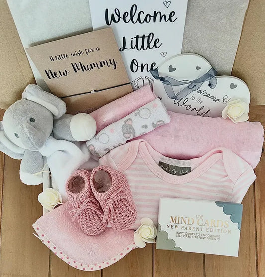 New Baby Girl Hamper | Baby Girl Gift Box | Baby Shower Giftset | Personalised Baby Girl gift box | New Baby Gift Set | Newborn Hamper
