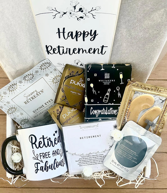 Personalised Happy retirement gift box, ladies officially retired hamper, retirement congratulations present for women, retirement gift set